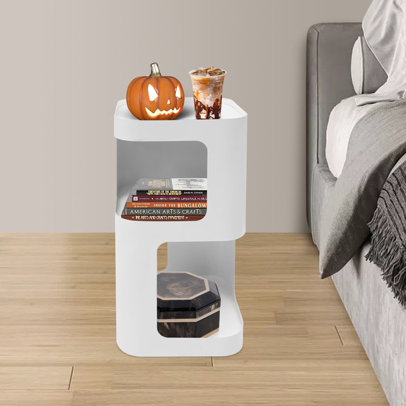 10.6*20.8In Modern Metal Storage Side Table For Small Space (Black/White), White