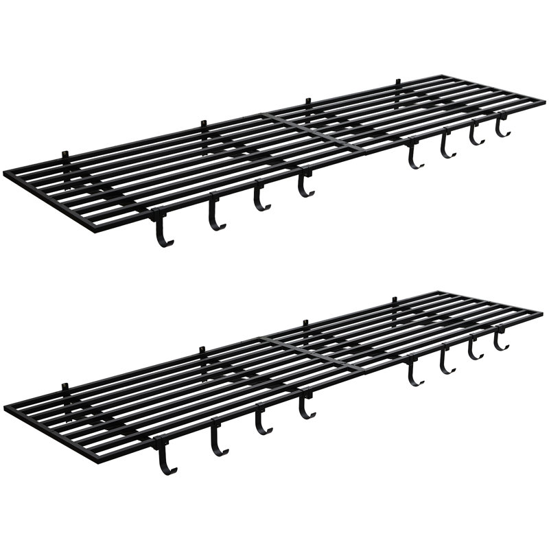 Ensemble de 2 étagères de rangement de garage de 2 pi x 4 pi fixées au mur avec crochets, étagères de rangement robustes de 800 lb, étagère de rangement pour garage, étagères de rangement flottantes en métal noir