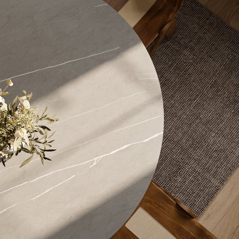 Table de salle à manger luxueuse en bois fritté gris avec base en bois massif pour 4/6/8