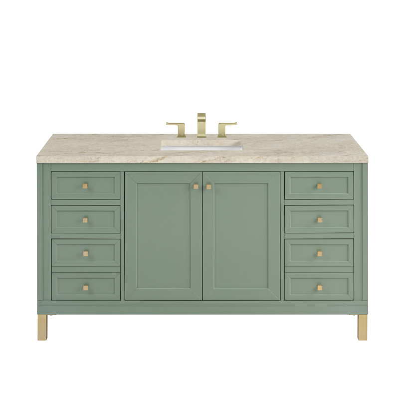 Chicago 60"W Single Vanity W/ Freepower Wireless Charger, Smokey Celadon, Tajnar Eclos