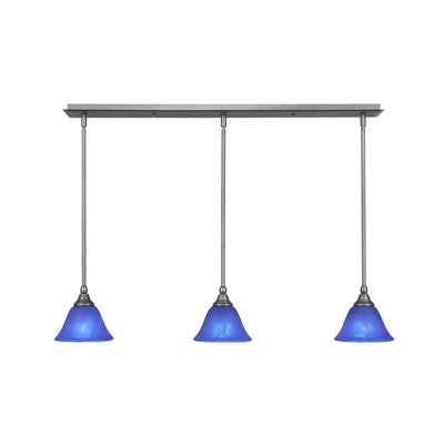 Luminaire suspendu linéaire sur pied 3 lumières avec verre bleu italien de 7 po