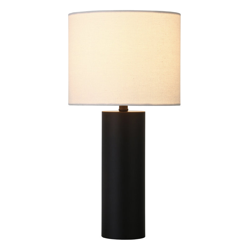 York 16" Tall Mini Lamp with Fabric Shade in Brass/White, Black