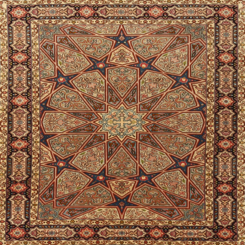 Tapis traditionnel bleu foncé / beige, Carré 8 pi