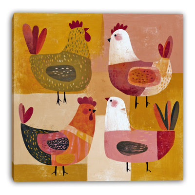 Country Hen Gathering Wrapped Canvas Wall Art