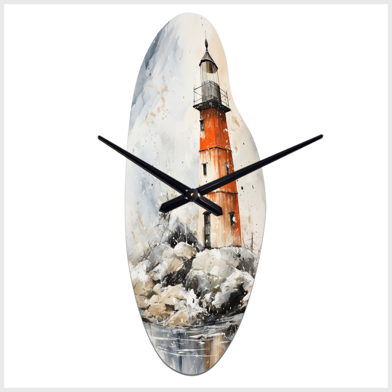 «Cuamonroy Lighthouses By The Cliff II», horloge murale asymétrique, Médium