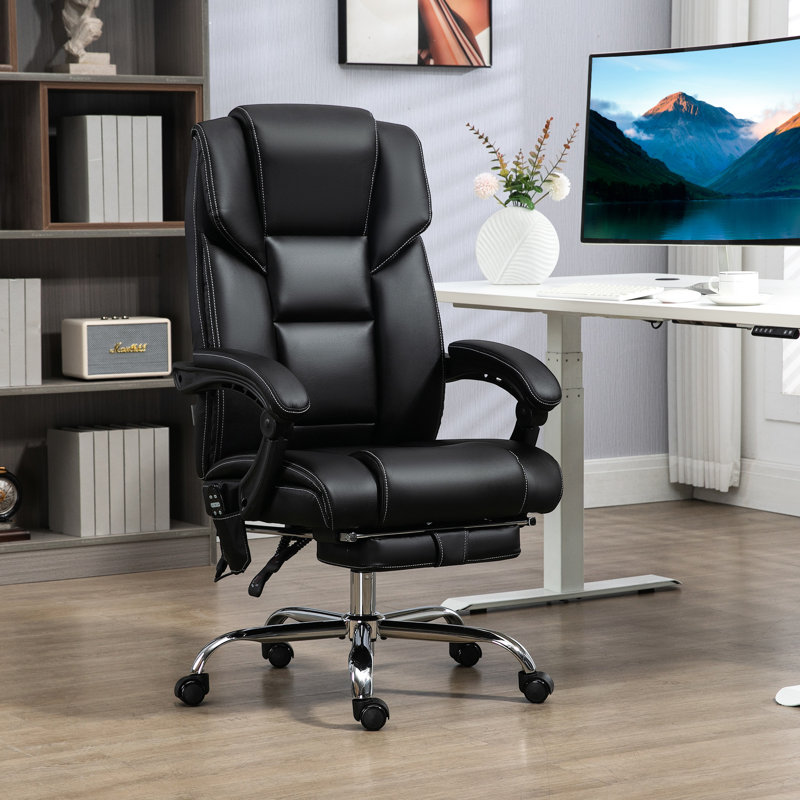 6 fauteuils de bureau de massage avec hauteur réglable, repose-pieds, inclinable, lombaire chauffant, cuir d'unité centrale, noir pour des journées de travail confortables en cuir massant 6 points de vibration, Lumbar A Relaxed You