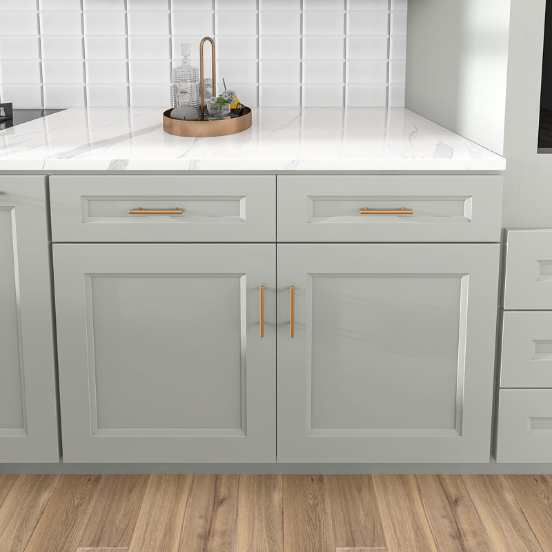 Armoire de cuisine en bois massif prêt à assembler Sinber, 42", Double shaker Laguna Grey