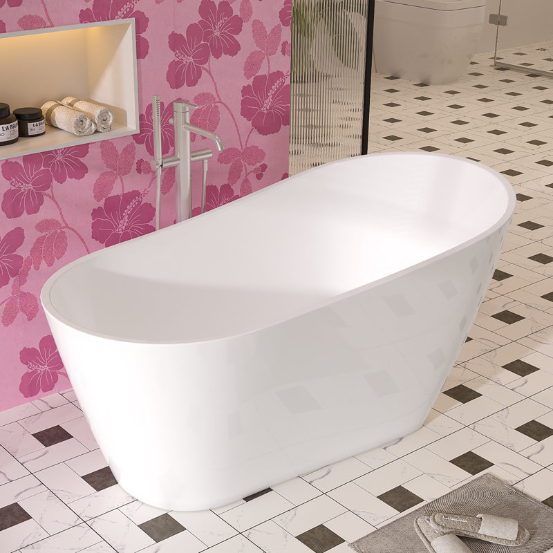 63'' Glossy White Freestanding Acrylic Soaking Bathtub