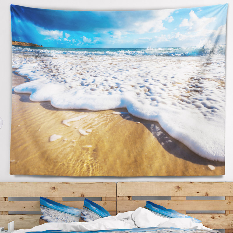 Tapisserie de paysage marin écume de vagues sur l'océan, H 32 po x l 39 po