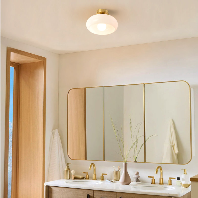 Ravello 1-Light Modern Industrial Bowl-Shaped Wall/Semi Flush Mounted Sconce, White, Brass