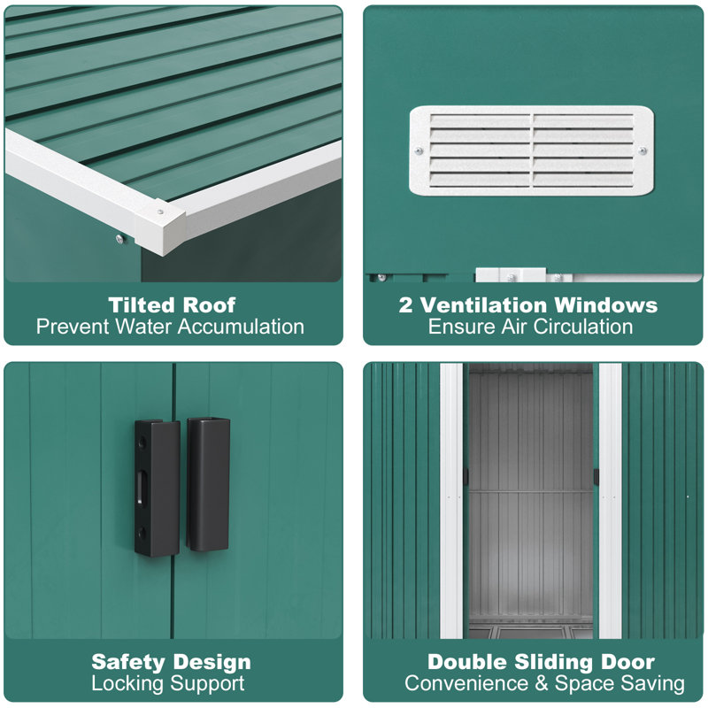 Atakhan 6 ft. W x 4 ft. D Metal Apex Tool Shed, Green