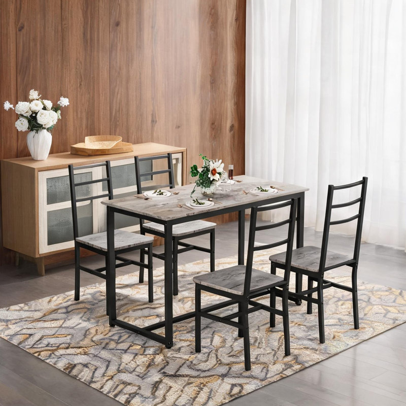 Ensemble de table de salle à manger 5 pièces pour 4 personnes avec coin-repas en bois aggloméré gris Mid-Century moderne pour la cuisine ou la salle à manger