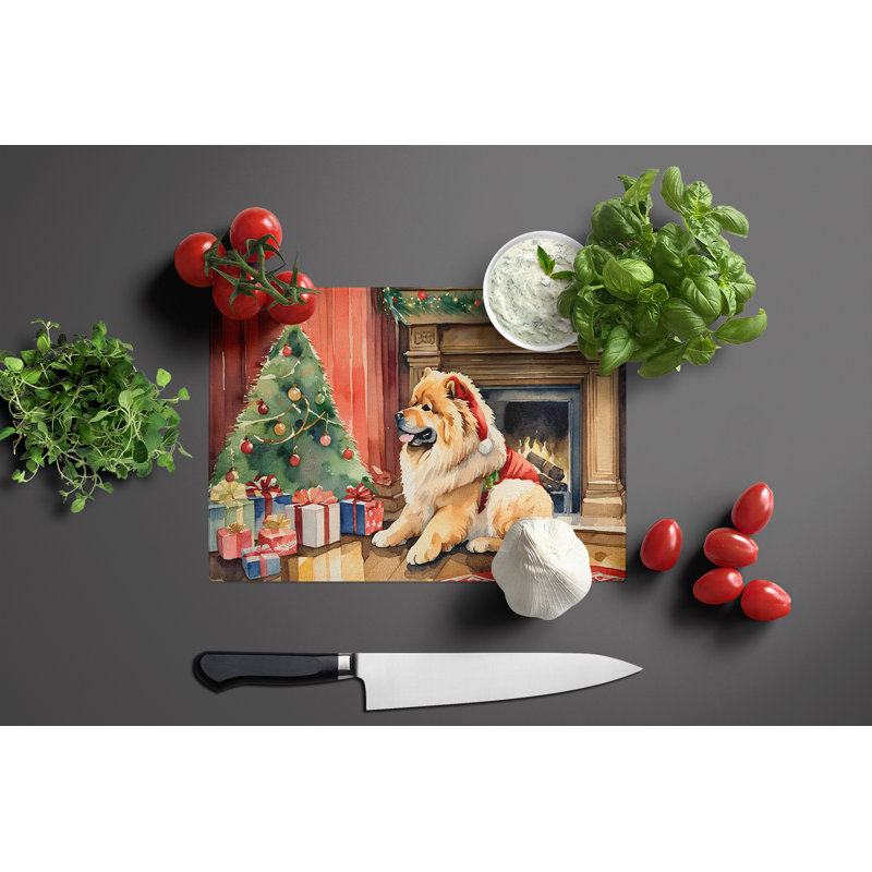 Grande planche à découper en verre Chow Chow Cozy Christmas