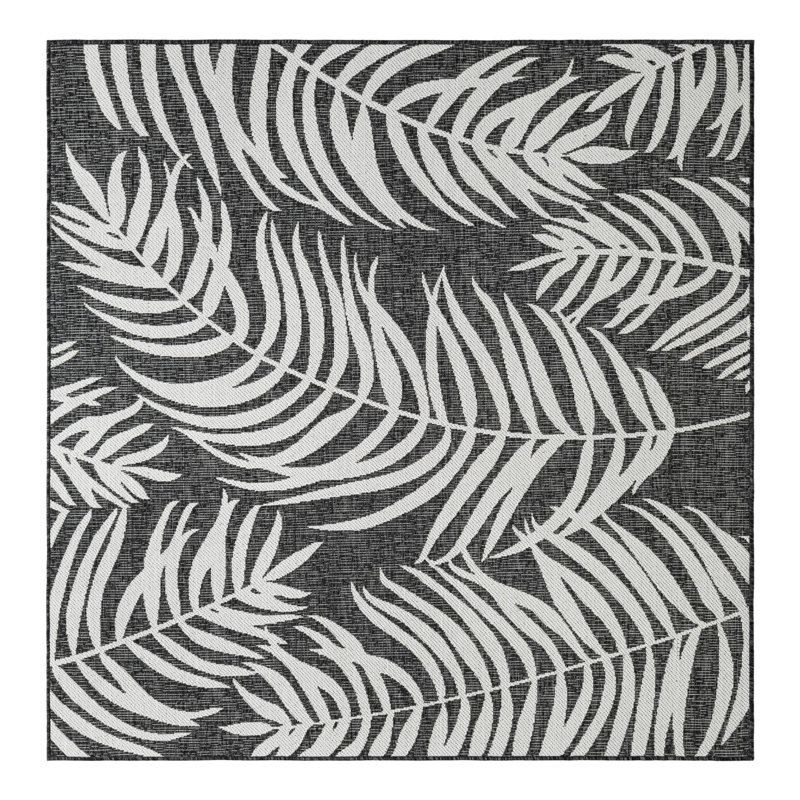 Valletta Floral Charcoal/Gray/Ivory Indoor/Outdoor Area Rug, Square 6'1"