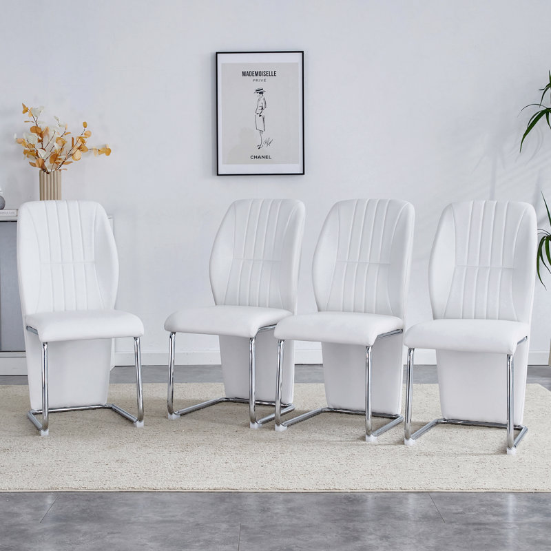 Ensemble de chaises de salle à manger 4 pièces, ensemble de chaises de salle à manger blanches, sièges à dossier haut en polyuréthane et pieds robustes