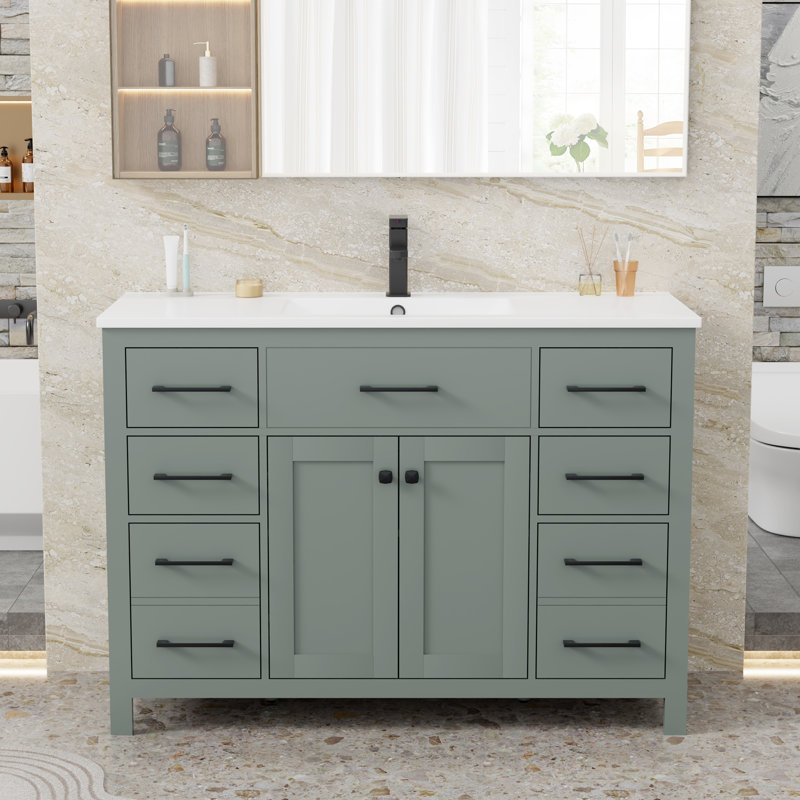48" Single Bathroom Vanity With Sink Top And Facuet, Hand Painted, Epa Certificated