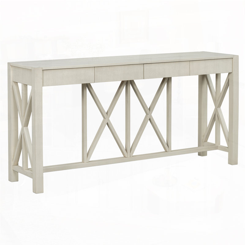60''Acacia Veneer Console Table With 4 Spacious Drawers, Modern Crisscross Design Entryway Table With Open Bottom Storage,Farmhouse Sofa Table For Living Room,Kitchen,Dining Room,Hallway