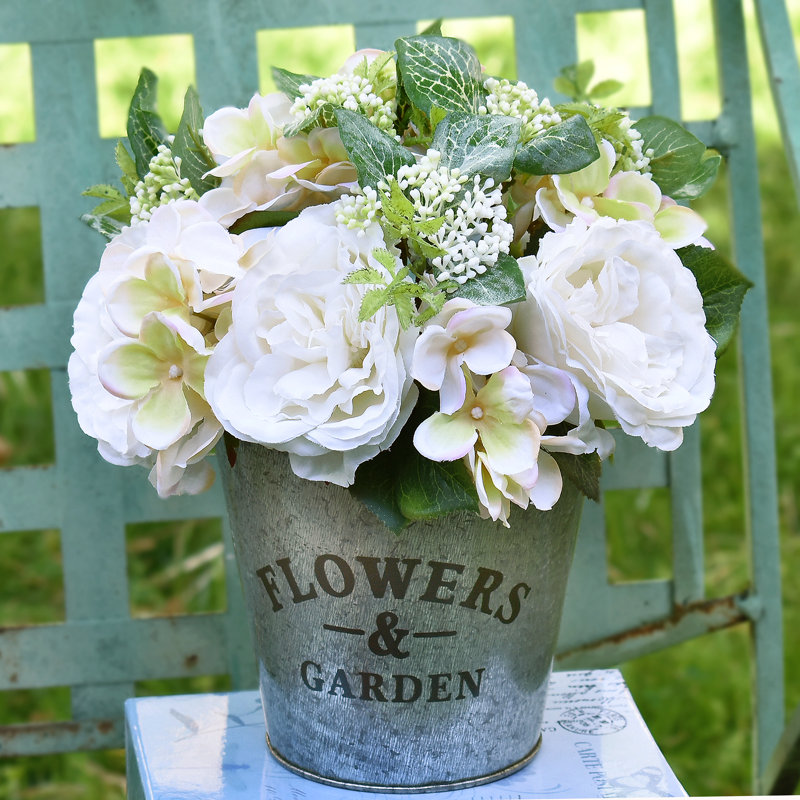 Faux Silk Hydrangea Arrangement in Planter