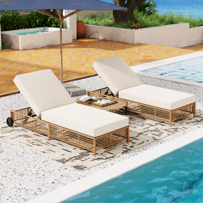 Chaise longue d'extérieur en rotin, Naturel, 2