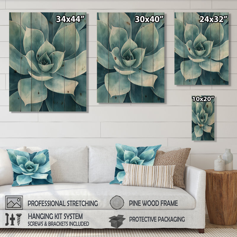«Desert Succulent Leaves I» - Art mural sur bois de feuilles - sur bois de pin naturel, H 32 po x l 24 po x P 0,78 po