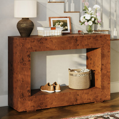 Dorne 47" Burl Wood Console Table With Open Storage Shelf, For Entryway/Living Room,  Brown