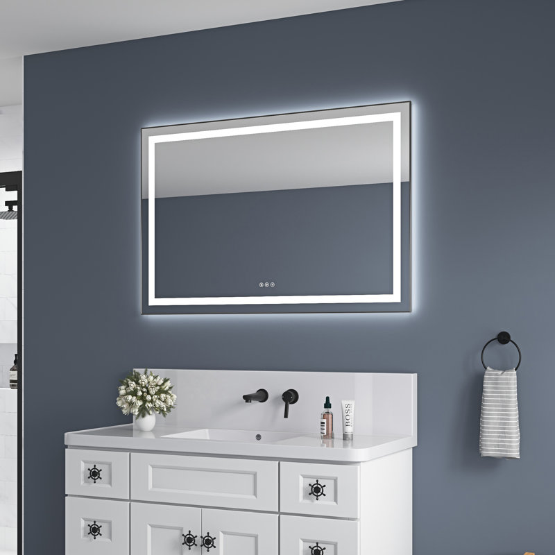 Miroir de salle de bain DEL, Métal industriel cendré, 40 po x 24 po