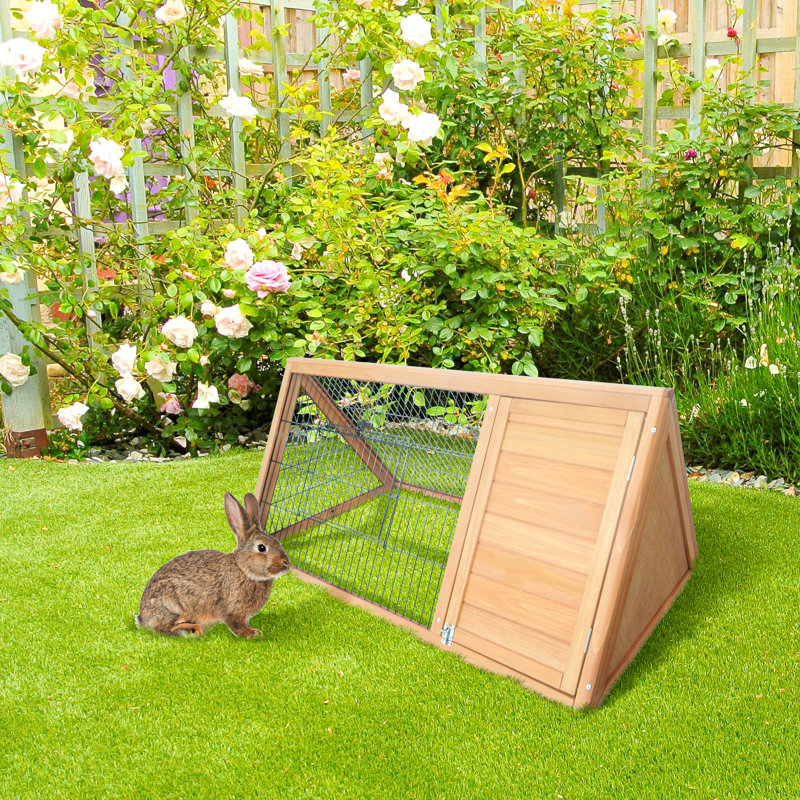 Parc pour lapin 46 po x 24 po jaune en bois - extérieur avec fil de roulement et de ventilation
