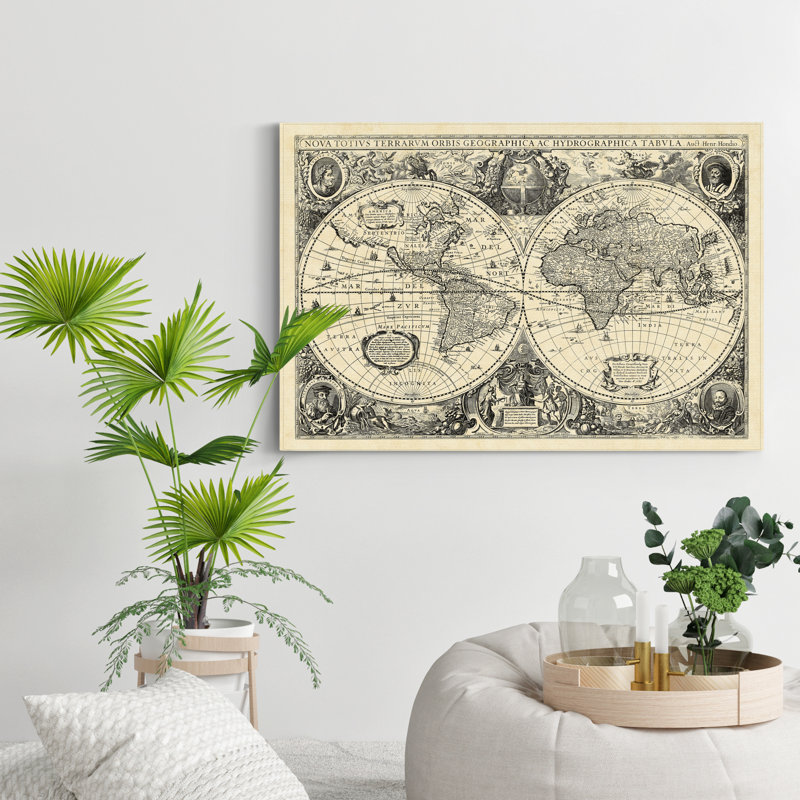 « vintage mappemonde »-reproduction d’art sur toile, H 12 po x l 18 po x 1,5 po