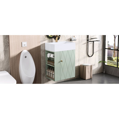 Modern 20-Inch Bathroom Cabinet With Smooth Ceramic Sink, Diamond Pattern Door, Golden Hardware And Built-In Towel Bar - Easy To Install 20 Inch Pattern, Handle Functional