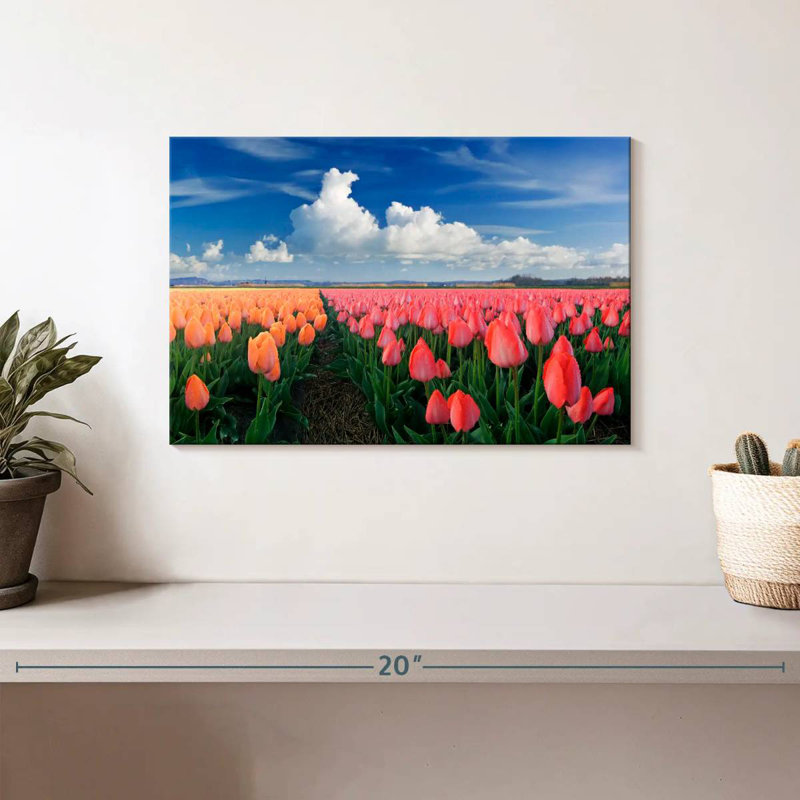 Harnek orange et tulipes roses, H 8 po x l 12 po