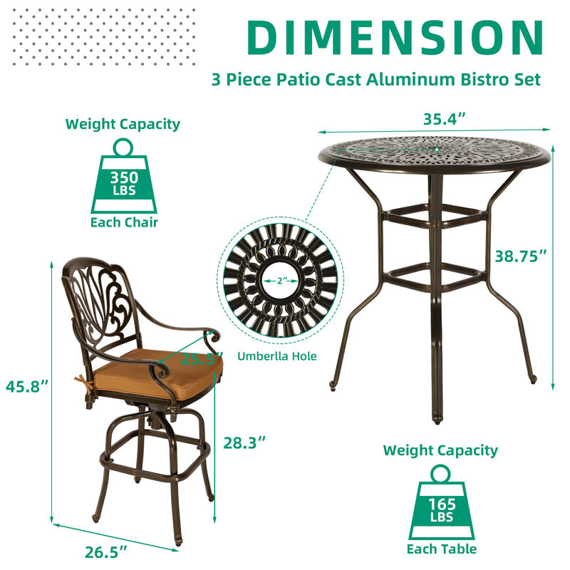 Waymart 2 - Person Patio Dining Set with Round Table , Cushions Included