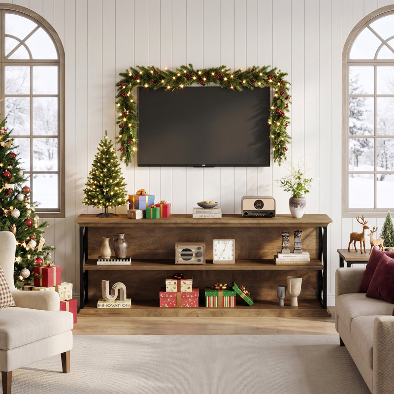63-Inch TV Stand with Storage, Farmhouse TV Stand for 55/60/65/75-Inch TVs, Wooden Entertainment Center for Living Room, Bedroom