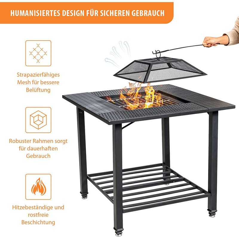 Fontanne Square Iron Smokeless Fire Pit Table