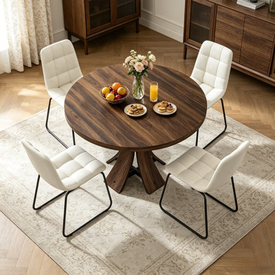 Ensemble de table de salle à manger 5 pièces, ensemble de table de cuisine moderne Mid-Century 43,4 po avec 4 chaises rembourrées, pour la salle à manger de cuisine