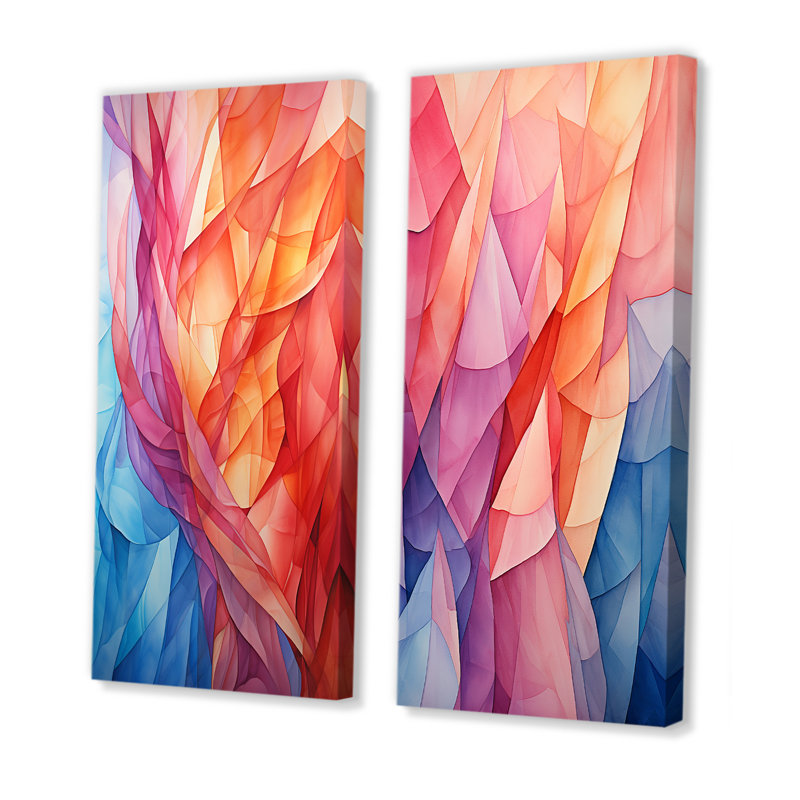 Multicolore cubisme à facettes chromées - ensemble de 2 impressions sur toile cubisme, H 28 po x l 25 po, Toile tendue