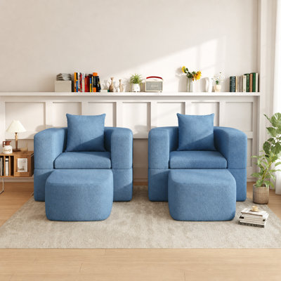 Modern 2-In-1 Compression Sleeper Chair With Matching Ottoman, Convertible Folding Sofa Bed, No Assembly Required
