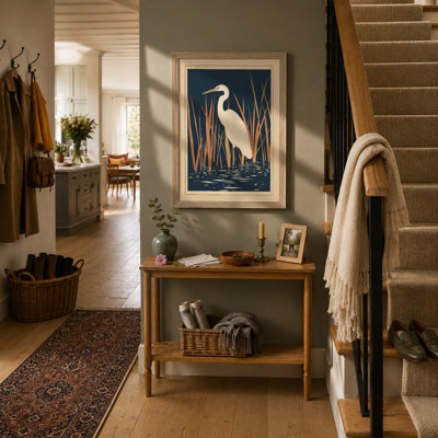 Heron in Reeds Japandi - Framed Print