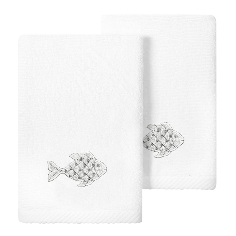 FIGI 2PC Embellished Bath Towel Set 2 Piece Turkish Cotton Towel Set, White