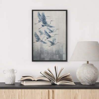 Reproduction d'art encadrée sur toile - Oiseaux volants rétro pour décoration de salon