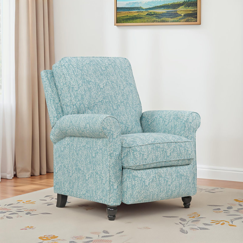 Leni Upholstered Recliner, Sky Blue Nautical