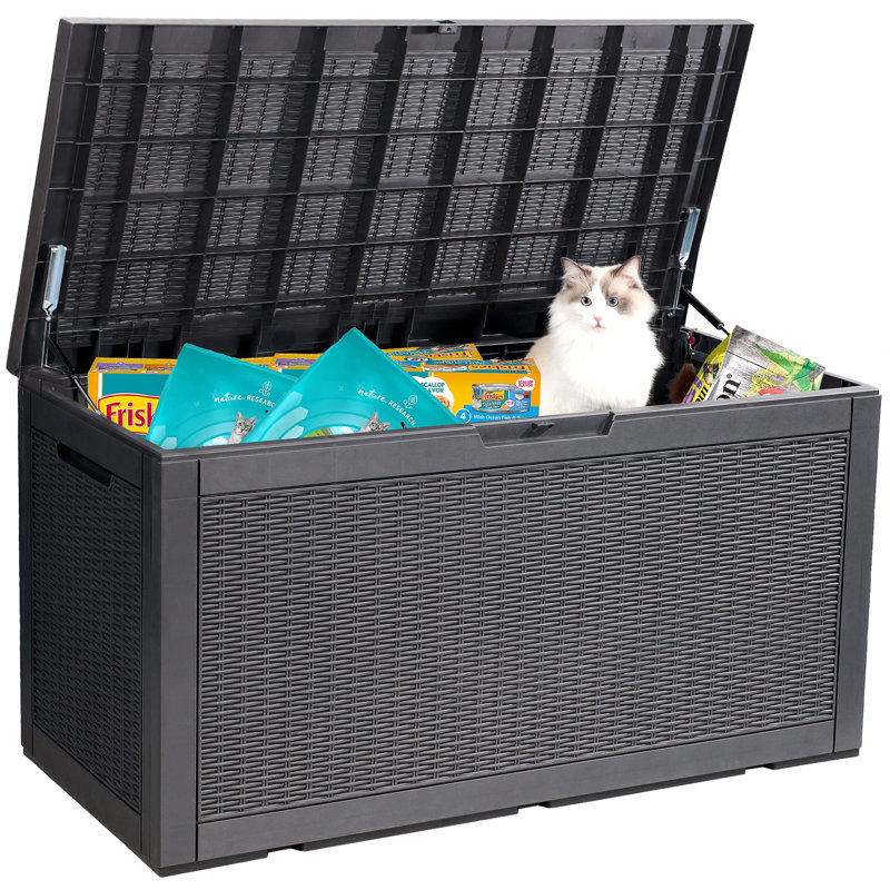 FRUITEAM 100 Gallons Gallon Water Resistant Resin Lockable Deck Box in Dark Gray