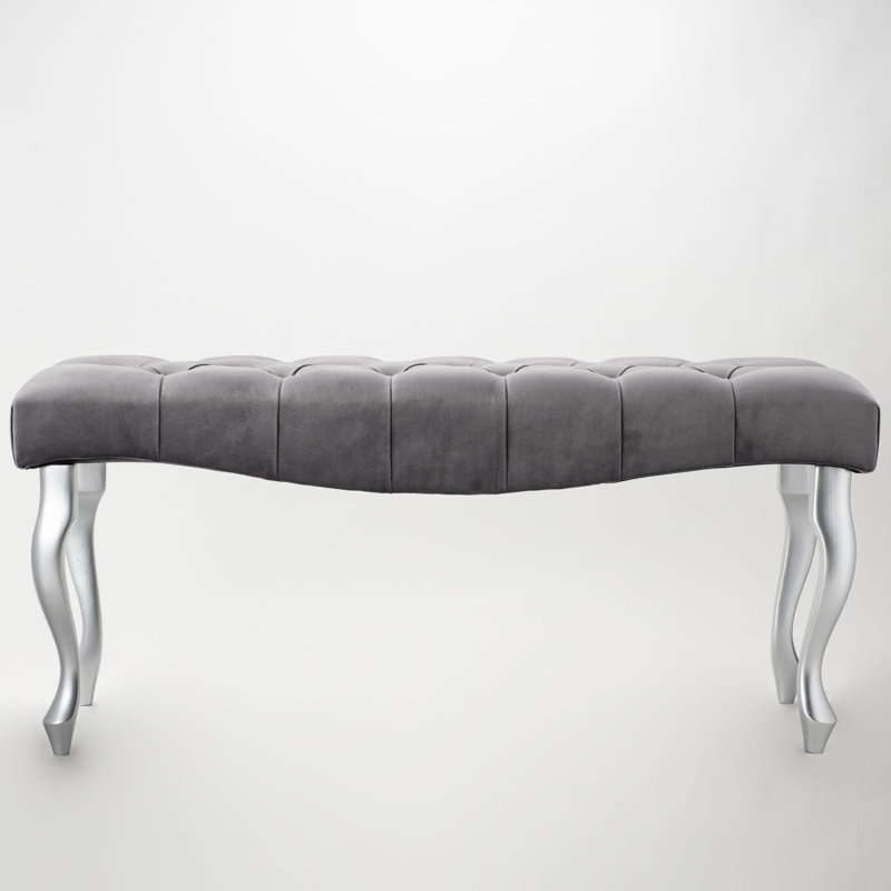Jerez Velvet Upholstered Bench, H40 x W60 x D40cm, Grey/Silver