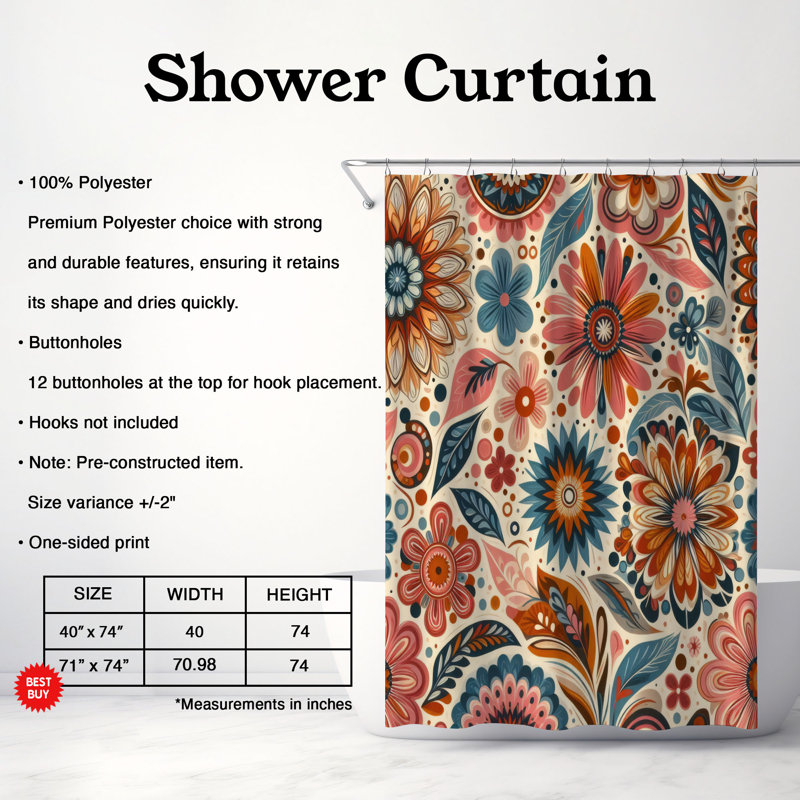 Rideau de douche standard 1 pièce Retro Floral Magic, H 74 po x l 71 po