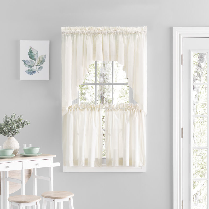Blandford Premium 100% Cotton Hemstitch Semi-Sheer Swag Pair in 80"W, Natural