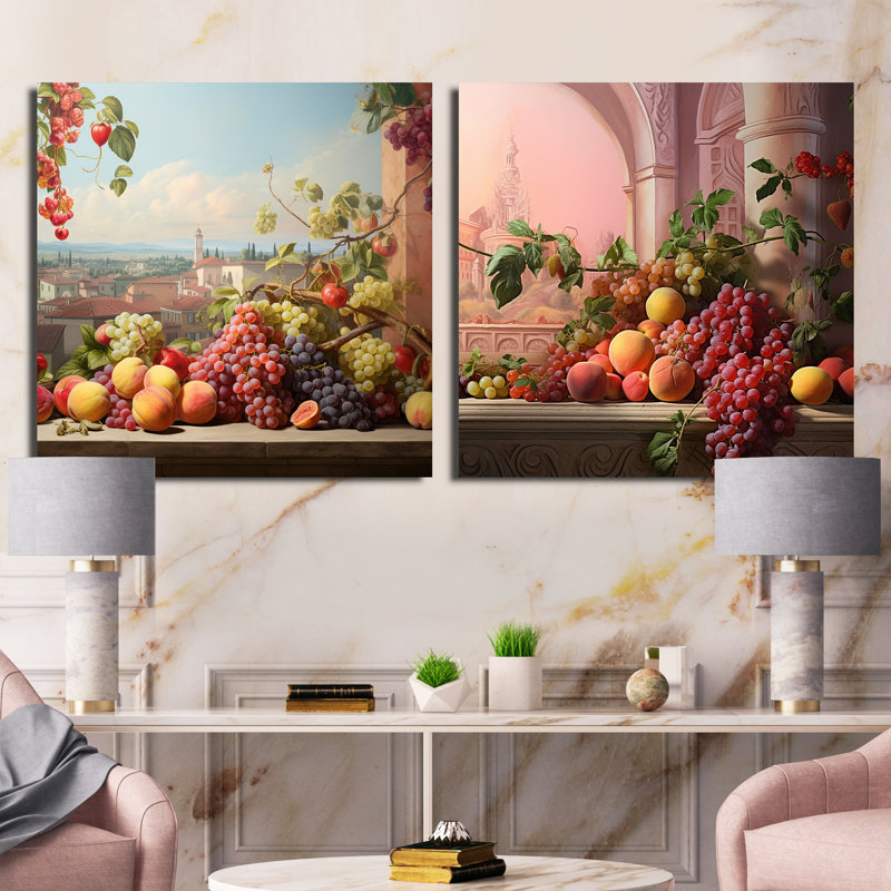 Ensemble de 2 collages carrés de fruits, H 16 po x l 33 po, Toile tendue