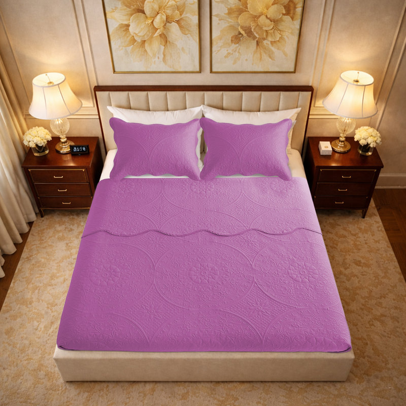 Floral Embossed Microfiber Quilt Set Pre-Washed  Soft Bedspread, Twin Bedspread + 1 Standard Pillowcase, Lavender