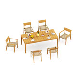 8 Seats 9 Pcs Grade-A Teak Wood Dining Set: 84" Amilo Rectangle Table And 8 Amilo Stacking Chairs (2 Arm & 6 Armless Chairs) #11AM3002