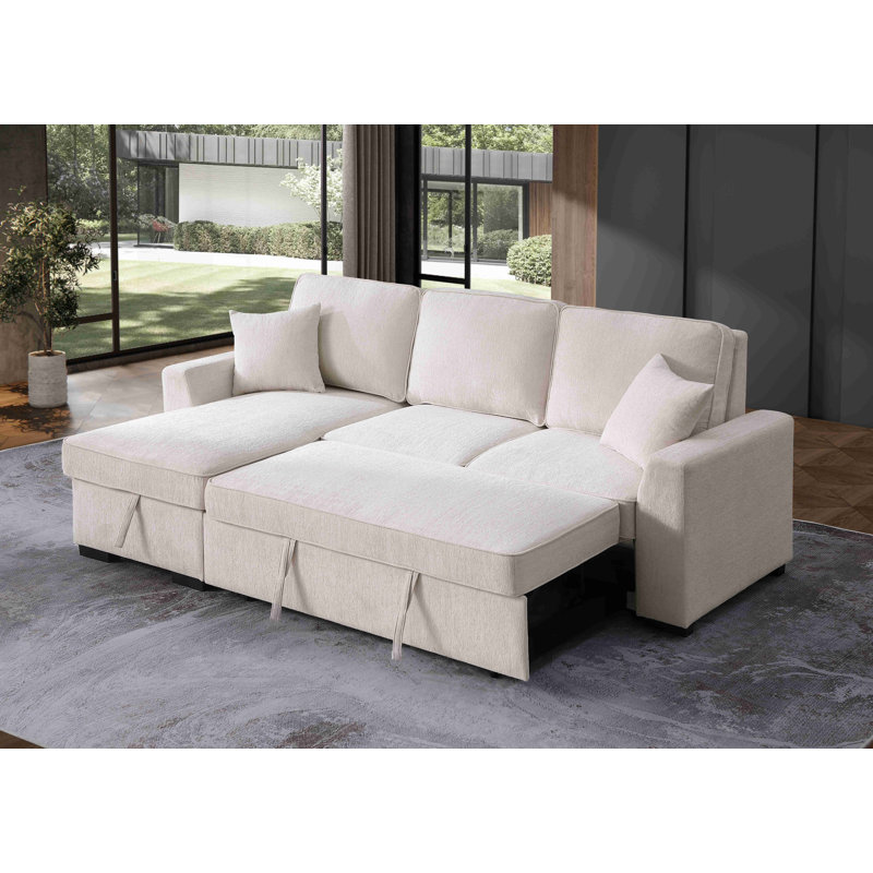 L-Shaped Sleeper Sofa Reversible Couch Pull Out Couch With Storage Chaise, Beige Chenille