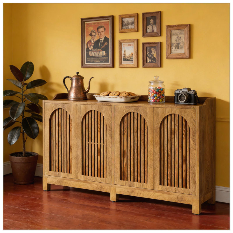 Buffet élégant avec portes à volets rétro, rangement spacieux et fabrication durable pour les intérieurs modernes.