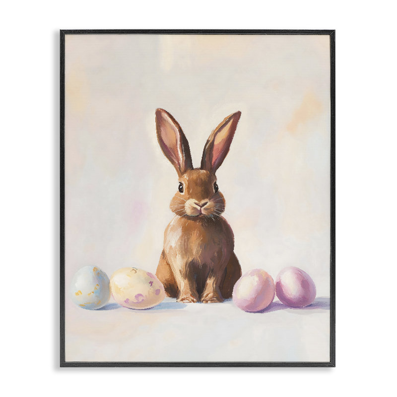 Lapin de Pâques avec œufs pastel, estampe numérique, design par The Prints Vibe, 30 x 24, Midnight Black Giclee Framed